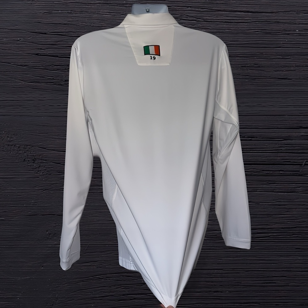 SanSoleil Men’s Med UV50+Long-Sleeve Polo with Nautical Emblem-Irish Flag Detail
